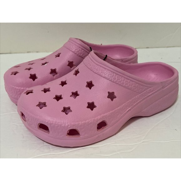 BOBBIE BROOKS GIRLS STAR DESIGN CLOGS SHOES SIZE S 11/12 PINK BEACH POOL NEW C6 - Picture 4 of 11
